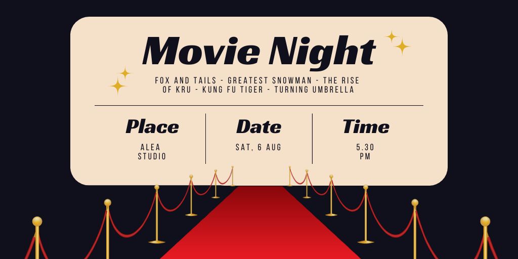 Plantilla de diseño de Movie Night Announcement with Red Carpet Twitter 