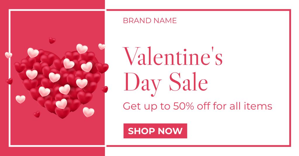 Valentine's Day Discount Offer with Cartoon Characters Facebook ADデザインテンプレート