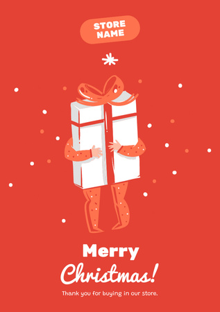 Christmas Holiday Greeting with Cute Gift Postcard A5 Vertical Design Template