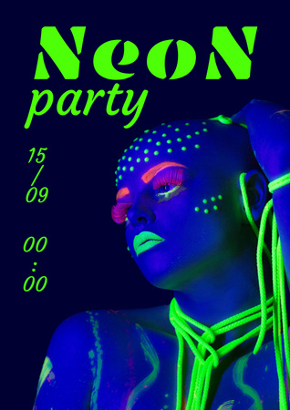 Party Announcement with Girl in Neon Makeup Poster Tasarım Şablonu
