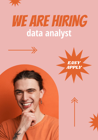 Data Analyst Vacancy Ad with Smiling Young Guy Poster Design Template