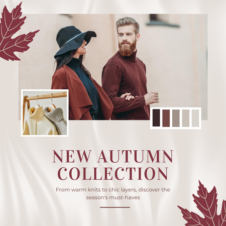 カラーパレットを備えたカップル向けの服の秋コレクション Instagramデザインテンプレート