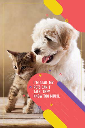 Fun-filled Pets Quote with Cute Dog and Cat Pinterest Design Template
