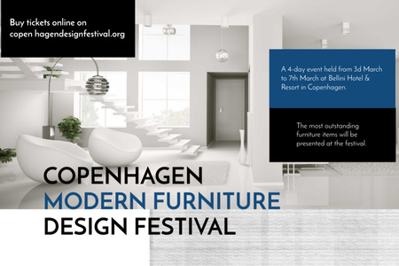 Beyaz şık modern iç mobilya Festivali reklamı Postcard 4x6in Tasarım Şablonu