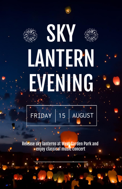 Gorgeous Sky Lantern Evening Announcement In Summer Invitation 5.5x8.5in Tasarım Şablonu
