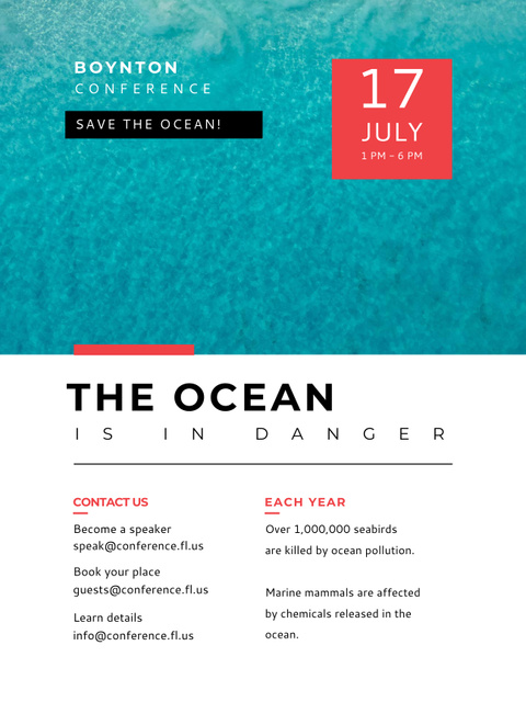 Ecological Conference Announcement with Ocean Poster US Tasarım Şablonu