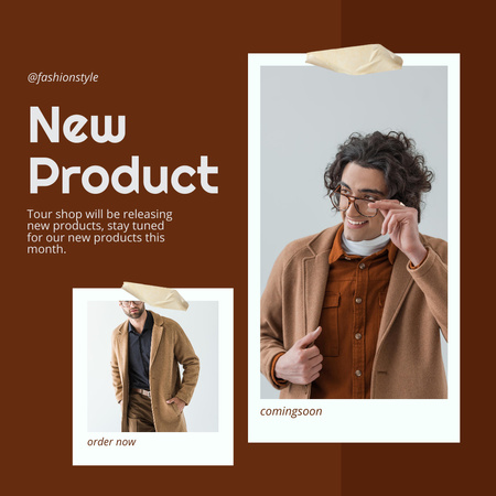 Fashion Ad with Stylish Men in Brown Outfits Instagram Design Template