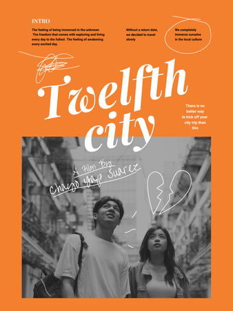 Movie Announcement with Couple in City Poster US Design Template