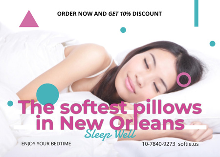 Ad of Softest Pillows For Sleeping In Bed Postcard 5x7in Design Template