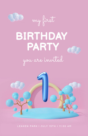 Platilla de diseño Joyous First Baby Birthday Party Bright Announcement Invitation 5.5x8.5in