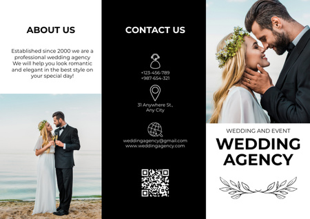 Wedding Agency Offer with Beautiful Loving Couple Brochure Design Template