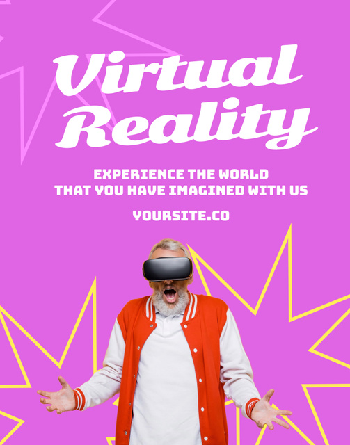Elderly Man in Virtual Reality Headset on Lilac Poster 22x28in Design Template