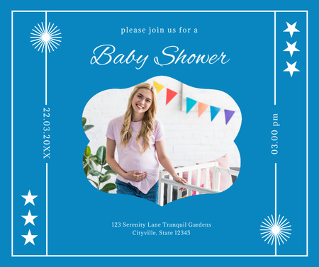 Szablon projektu Zaproszenie na przyjęcie Baby Shower na niebiesko Facebook