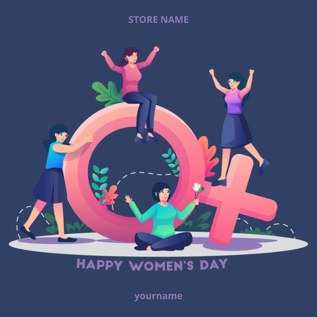 Illustration of Female Sign on International Women's Day with Greeting Instagram Tasarım Şablonu