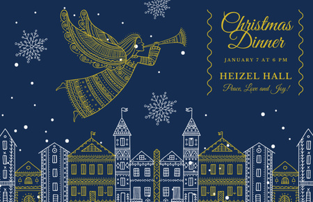 Template di design Gioiosa promozione della cena di Natale con Angel Over City Flyer 5.5x8.5in Horizontal