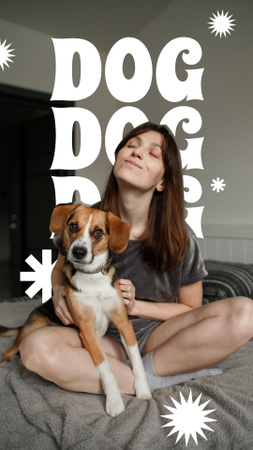 Designvorlage glückliches mädchen mit ihrem süßen hund zu hause für Instagram Story