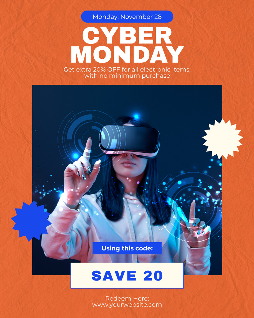 Cyber Monday Offer of Modern VR Headset Instagram Post Vertical Design Template