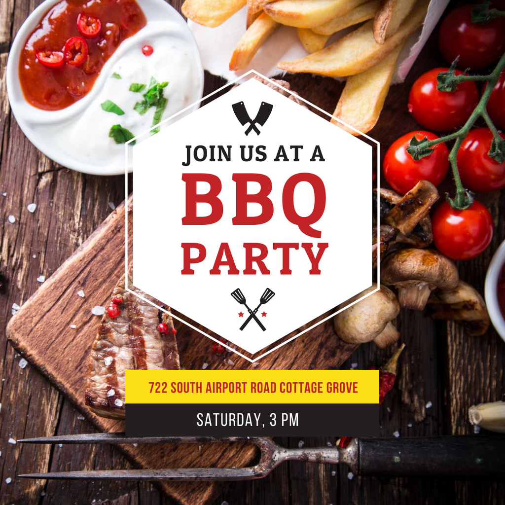 Designvorlage BBQ Party With Roasted Ribs And French Fries für Instagram