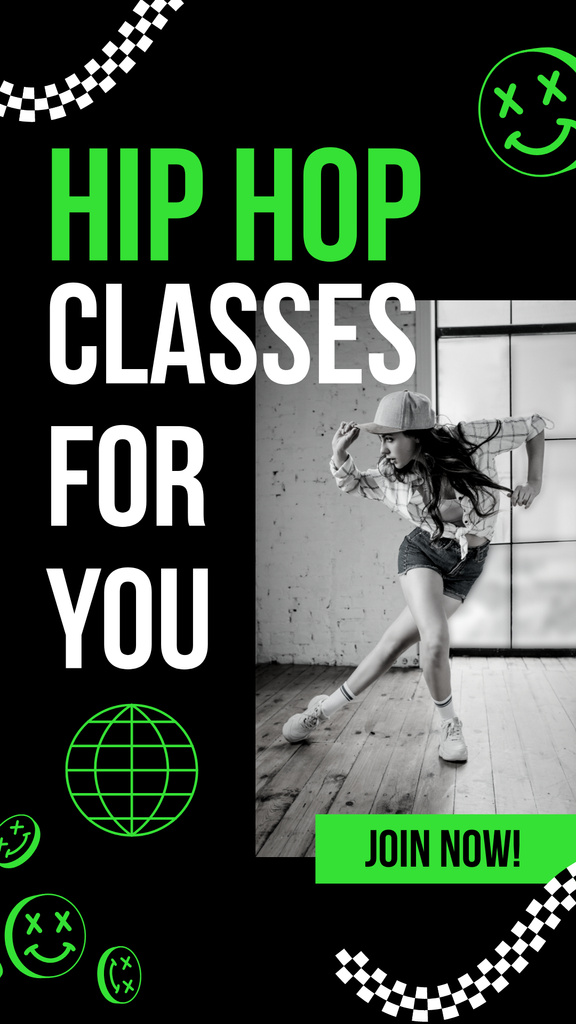 Hip Hop Classes Ad with Dancing Woman Instagram Storyデザインテンプレート
