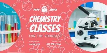 Chemistry Classes with Microscope in Lab Twitter Design Template