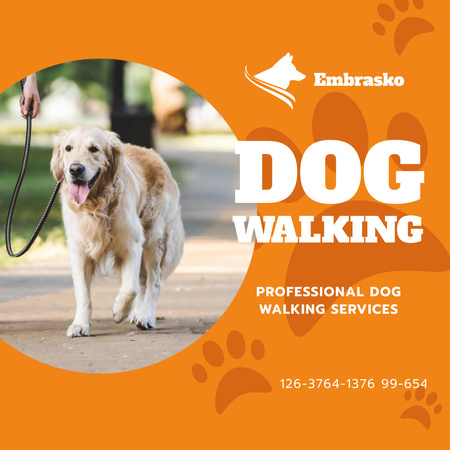 Dog Walking Services Man with Golden Retriever Instagram AD Tasarım Şablonu