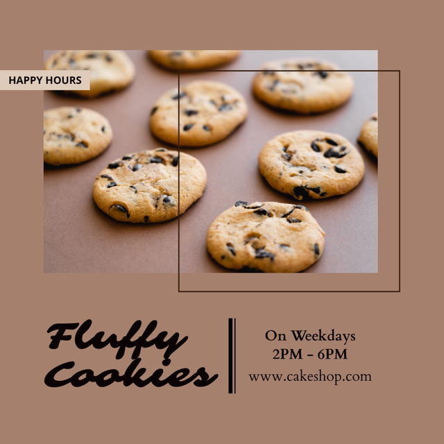 Bakery Ad with Fluffy Chocolate Chip Cookies Instagram Tasarım Şablonu