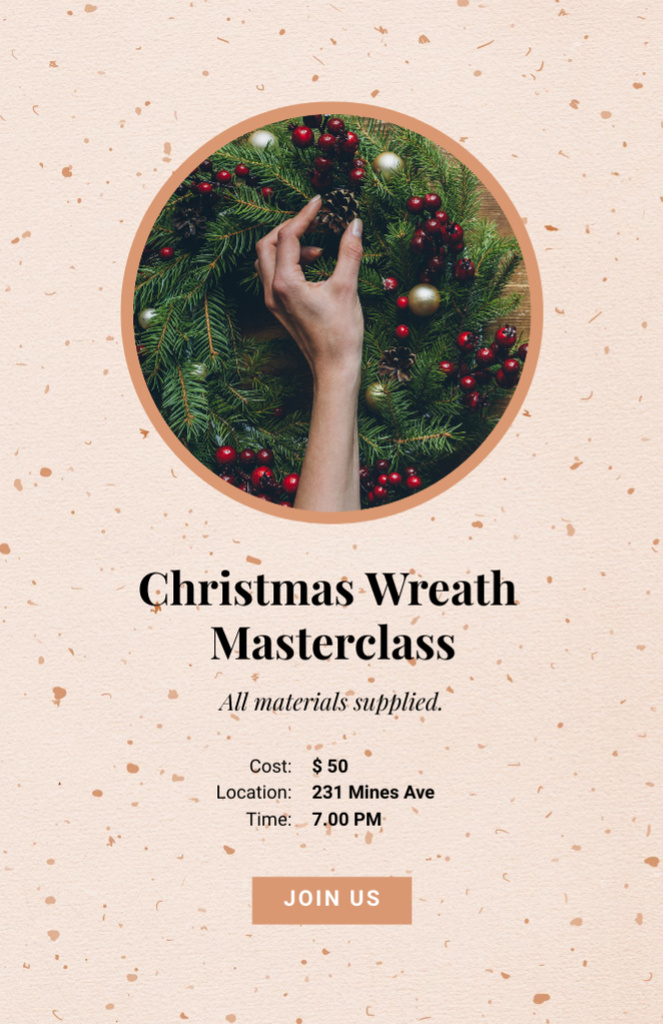 Announcement of Masterclass on Creating Christmas Wreaths In Orange Invitation 5.5x8.5in Modelo de Design