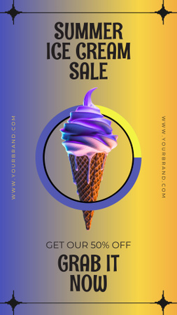 Summer Sale of Ice-Cream on Blue and Yellow Instagram Video Story Design Template