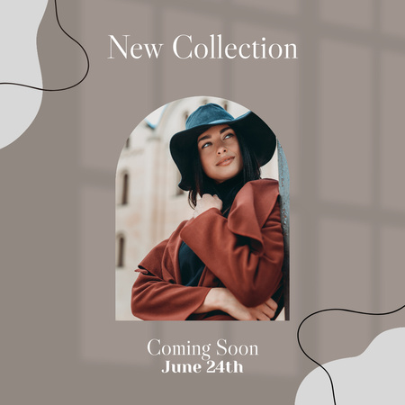 Designvorlage modekollektion mit mädchen mit hut für Instagram