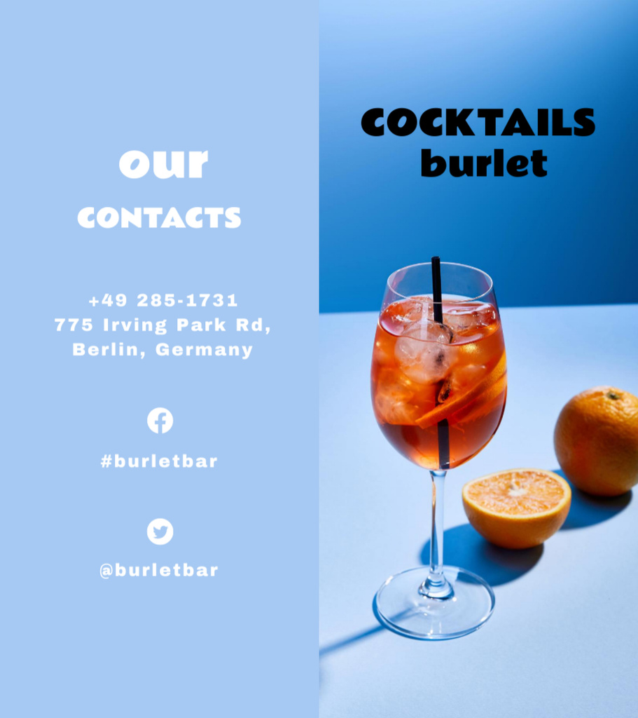 Perfect Cocktails Offer with Oranges In Bar Brochure 9x8in Bi-fold Design Template