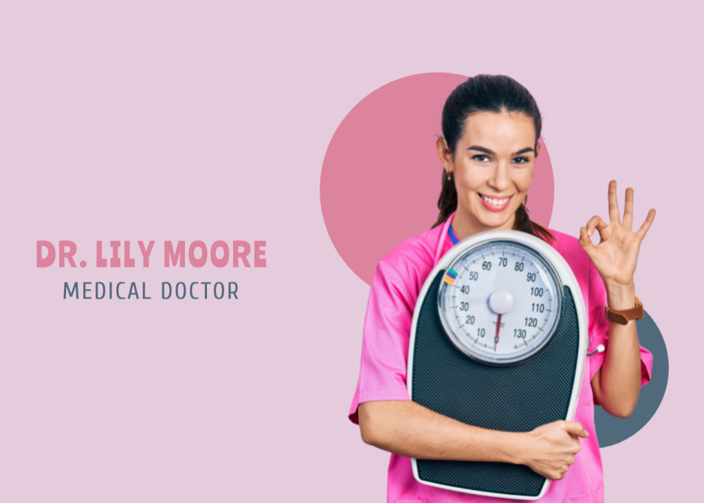 Ontwerpsjabloon van Flyer 5x7in Horizontal van Long-term Nutritionist Doctor Services Offer In Pink