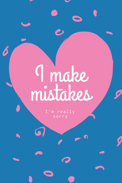 Apologies with Love on Pink and Blue Postcard 4x6in Vertical Design Template