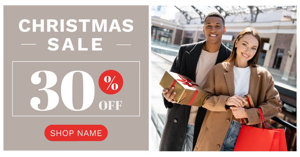 Couple in Mall on Christmas Sale Facebook AD Modelo de Design
