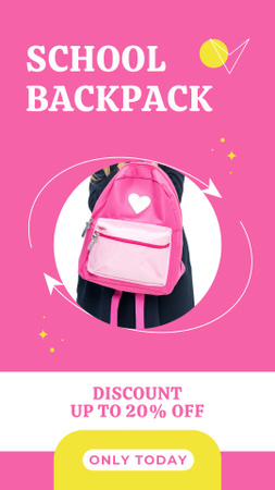 Kedvezmény az iskolai rózsaszín hátizsákra sárga betétekkel Instagram Story tervezősablon