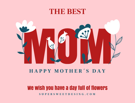 Mother's Day Greeting with Beautiful Wishes Thank You Card 5.5x4in Horizontal Design Template