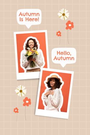 Beautiful Woman with Flowers for Fall Greeting Pinterest Design Template