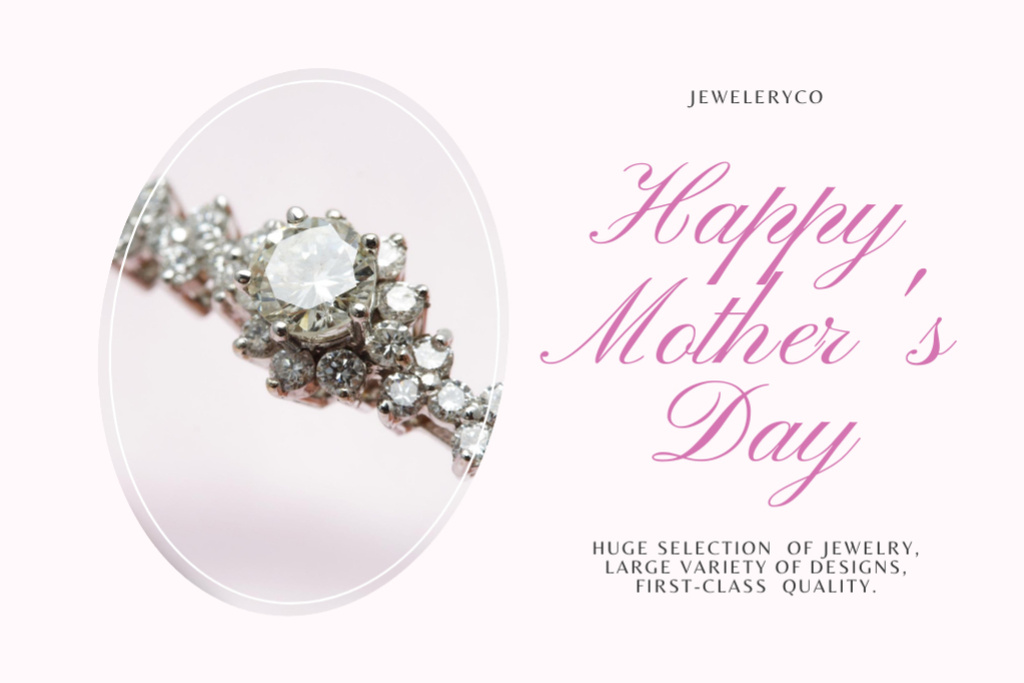 Ontwerpsjabloon van Postcard 4x6in van Jewelry Offer on Mother's Day In Pink