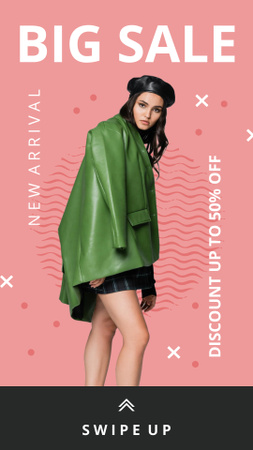 Anúncio de venda com mulher de jaqueta elegante Instagram Story Modelo de Design