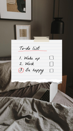 Designvorlage To-do List with Cozy Bedroom and Laptop für Instagram Story