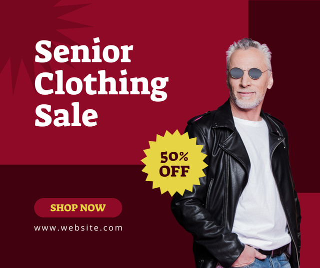 Ontwerpsjabloon van Facebook van Elderly Clothing Sale Offer In Red
