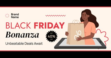 Plantilla de diseño de Oferta de descuento del Black Friday con mujer con bolsa de compras Facebook AD 