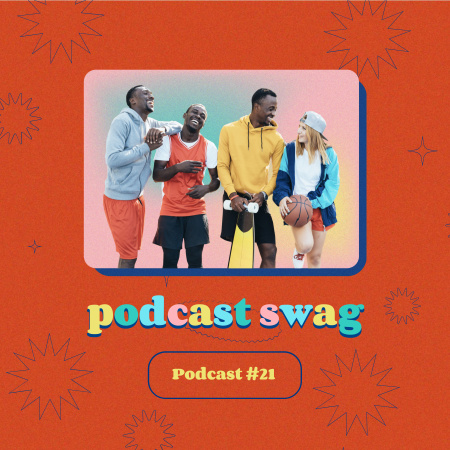 Designvorlage comedypodcast-ankündigung mit fröhlichen freunden für Podcast Cover