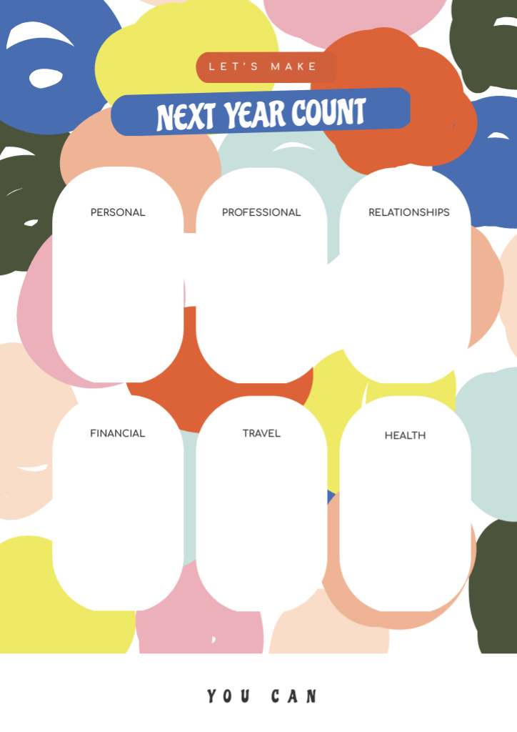 Plantilla de diseño de New Year's Resolutions List on Colorful Pattern Schedule Planner 