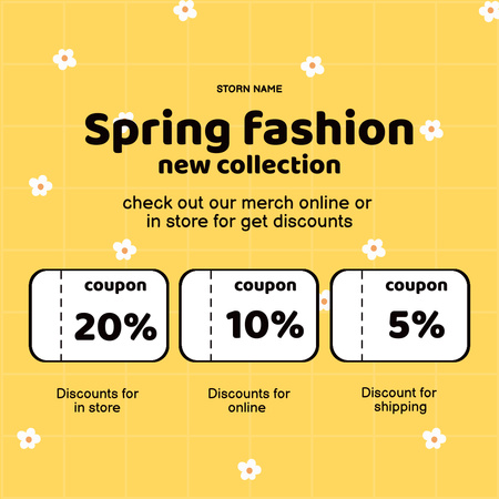 春のファッションコレクション割引 Instagram ADデザインテンプレート