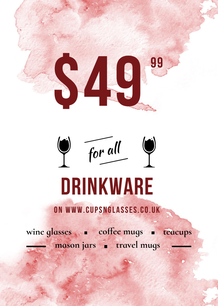 Drinkware Sale Glass With Red Wine Postcard A6 Vertical Design Template