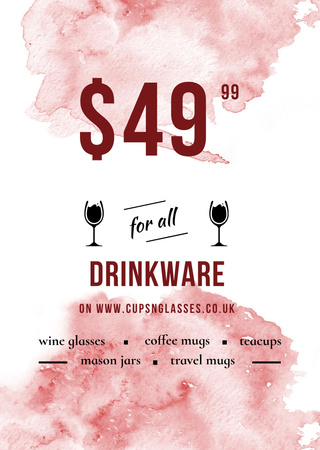 Drinkware Sale Glass With Red Wine Postcard A6 Vertical Design Template