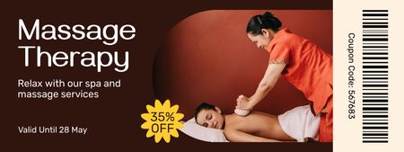 Asian Masseur Doing Back Massage with Herbal Balls to Woman Coupon Design Template