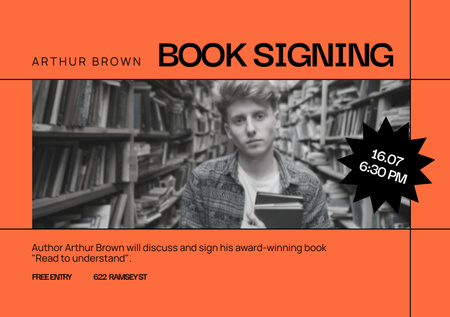 Book Signing Announcement Flyer A5 Horizontal Design Template
