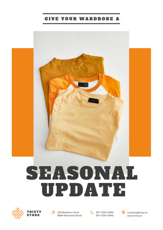 Clothes Store Ad with Basic T-shirts in Orange Poster A3 Design Template