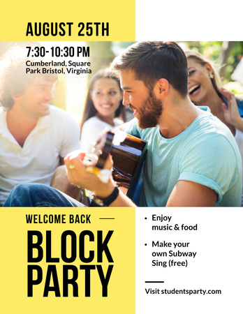 Friends at Block Party with Guitar Flyer 8.5x11in Design Template